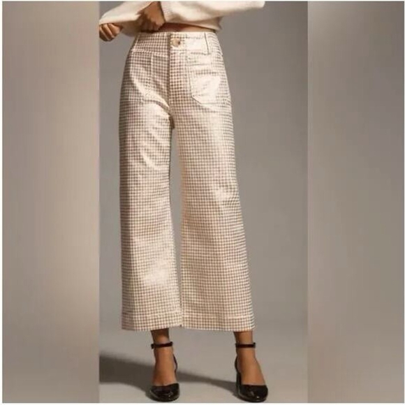 Meave Pants - Meave The Colette Crop Wide Leg Pants Metallic Dot Print White Rose Gold NWOT 25